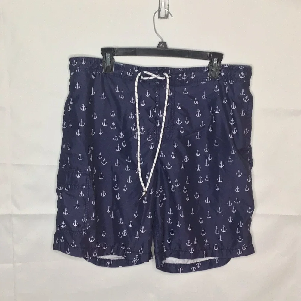 Goodfellow & Co Mens Navy Blue Anchor‎ Print Swim Trunks Board Shorts Large L